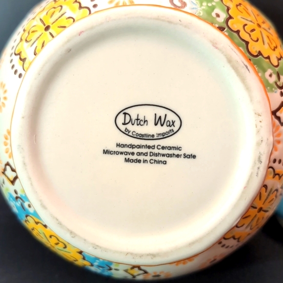 Dutch Wax by Coastline Imports Hand painted Turquoise/Orange Teapot. - Picture 6 of 11